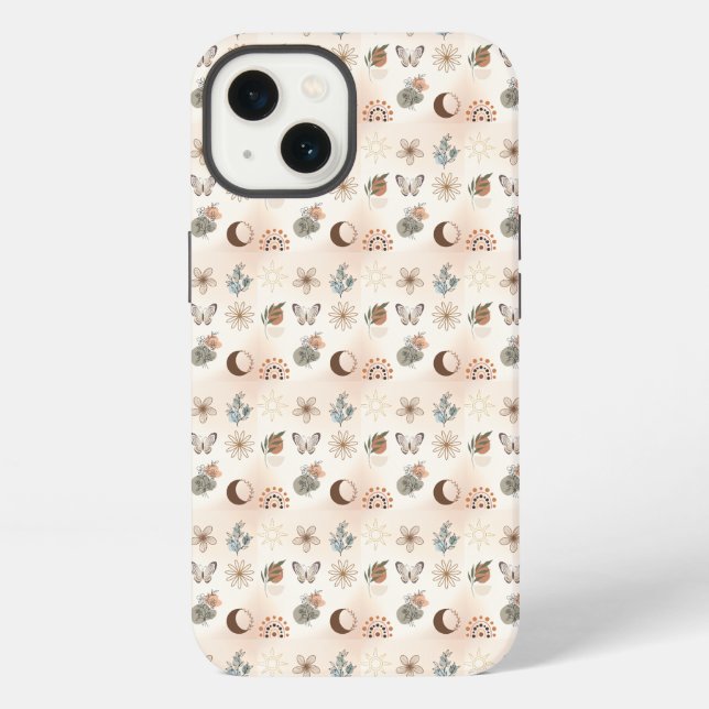 Funda Para iPhone Patrón floral celestial boho (Reverso )