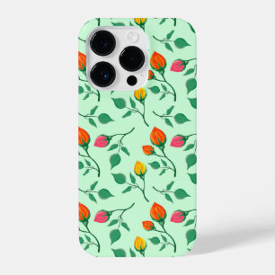 Funda Para iPhone 14 Pro Patrón floral con flores subió de color