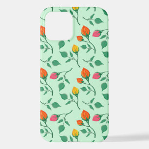 Funda Para iPhone 12 Patrón floral con flores subió de color