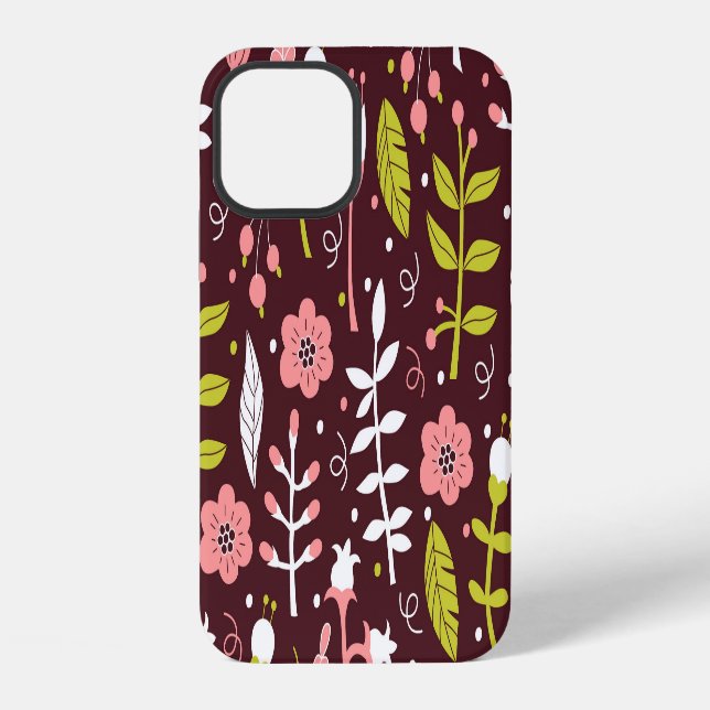 Funda Para iPhone Patrón floral continuo de garabatos vintage (Reverso )