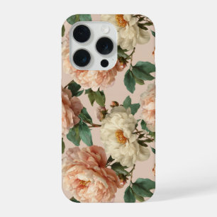 Patrón floral crema de peonía rosada vintage