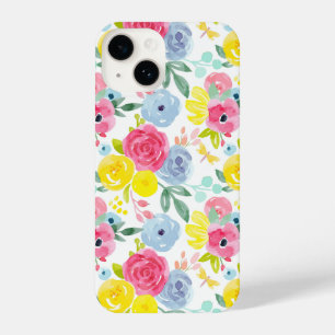 Funda Para iPhone 14 Patrón floral de acuarela de color brillante