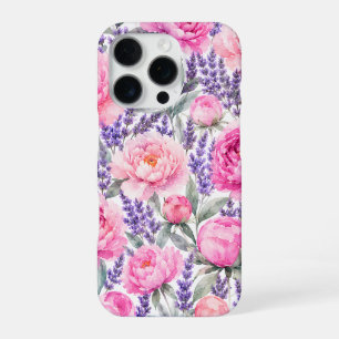 Funda Para iPhone 16 Pro Patrón floral de acuarela de peonías rosadas y lav