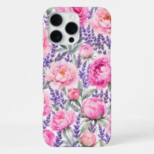 Funda Para iPhone 16 Pro Max Patrón floral de acuarela de peonías rosadas y lav