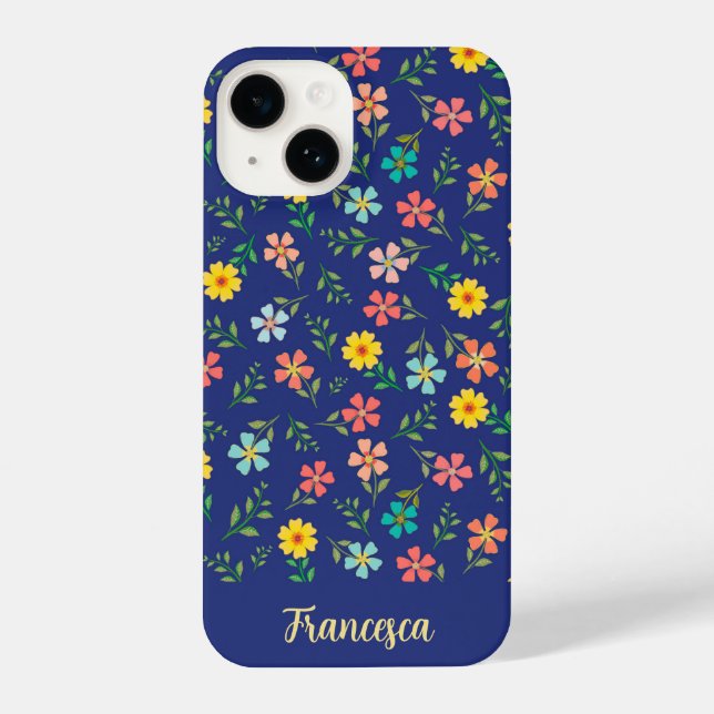 Funda Para iPhone Patrón floral de flor salvaje azul personalizado (Reverso )
