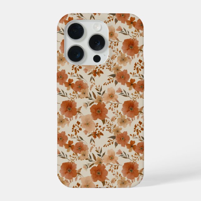 Funda Para iPhone Patrón floral de flores silvestres de terracota bo (Reverso )