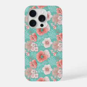 Patrón floral de menta de flor de coral dibujado a