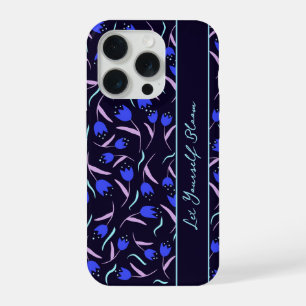 Patrón floral de primavera sobre fondo azul oscuro