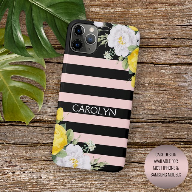 Funda Para iPhone Patrón floral de rosas blancas amarillas chic Shab (Subido por el creador)