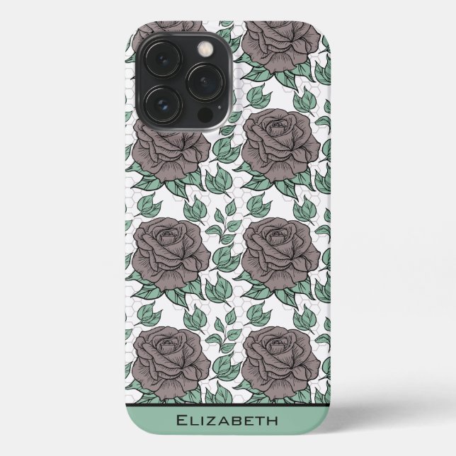 Funda Para iPhone Patrón floral de vegetación gran flor personalizad (Reverso )