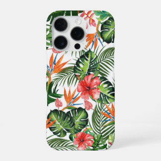 Funda Para iPhone 16 Pro Patrón floral de vegetación tropical acuarela