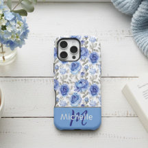 Patrón floral elegante de acuarela azul con nombre