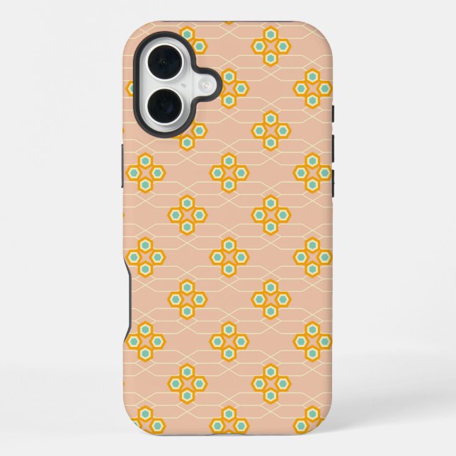 Funda Para iPhone Patrón floral hexagonal de fondo de melocotón (Reverso )