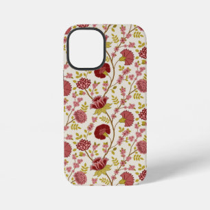 Funda Para iPhone 12 Mini Patrón Floral Jacobino Rojos Rosados Dorado Crema