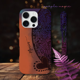 Funda Para iPhone 16 Pro Patrón floral moderno púrpura colorido naranja