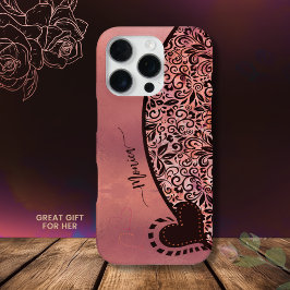 Funda Para iPhone 16 Pro Patrón floral moderno rosa oscuro suave