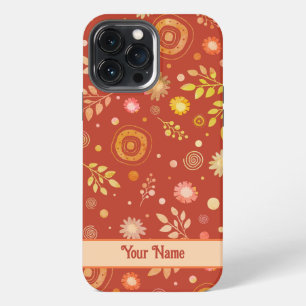 Funda Para iPhone 13 Pro Max Patrón floral naranja boho retro lindo Inspirivity