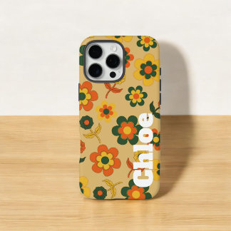 Funda Para iPhone 16 Pro Max Patrón floral naranja chic retro caprichoso de pri