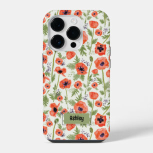 Funda Para iPhone 14 Pro Patrón floral Naranja Poppies