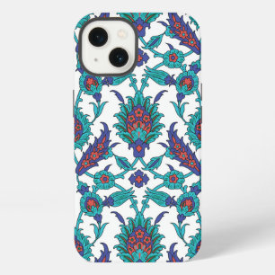 Patrón floral oriental azul turquesa rojo blanco