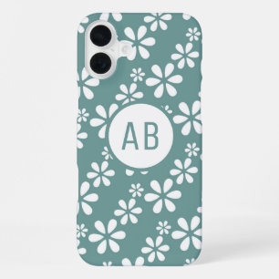 Funda Para iPhone 16 Plus Patrón Floral Personalizado con Monograma Moderno 