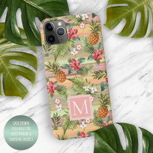 Funda Para iPhone 16 Pro Max Patrón floral personalizado de piña tropical hibis