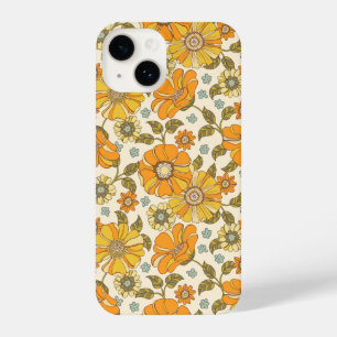 Funda Para iPhone 14 Patrón floral retro Naranja vintage
