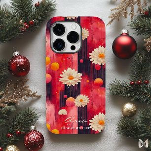 Funda Para iPhone 14 Pro Patrón floral rojo atrevido con nombre y cita