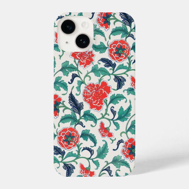 Funda Para iPhone Patrón floral rojo y verde (Reverso )