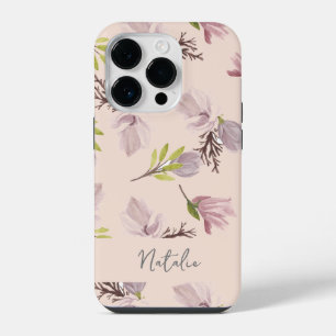 Funda Para iPhone 14 Pro Patrón floral rosa de caligrafía estilosa