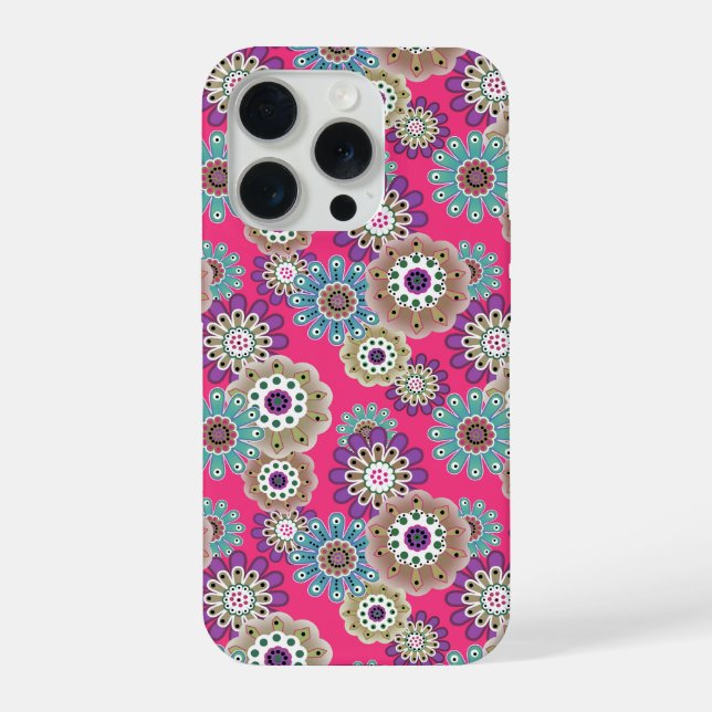 Funda Para iPhone Patrón floral rústico colorido retro (Reverso )