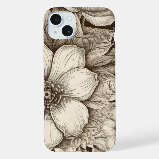Funda Para iPhone Patrón Floral Sepia Antiguo (4) (Reverso )
