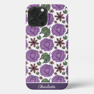 Funda Para iPhone 13 Pro Max Patrón floral sin fisuras morado personalizado