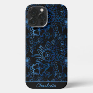 Funda Para iPhone 13 Pro Max Patrón floral sin soldadura personalizada azul neg