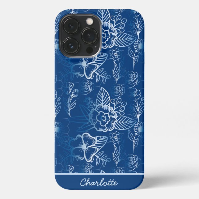 Funda Para iPhone Patrón floral sin soldadura personalizado blanco - (Reverso )