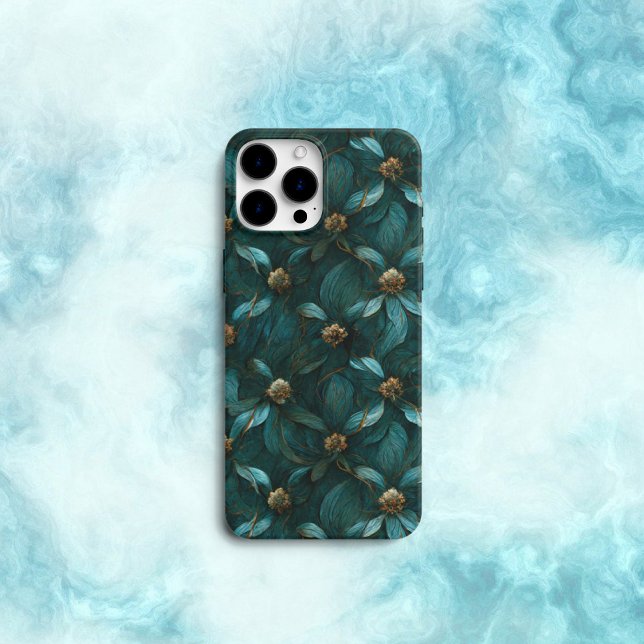 Funda Para iPhone Patrón floral verde azulado y dorado (Subido por el creador)