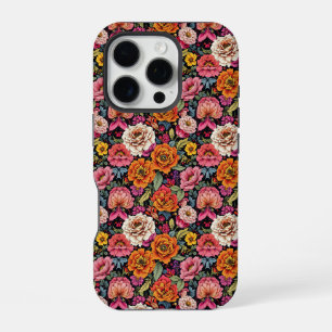Funda Para iPhone 16 Pro Patrón floral vintage con colores atrevidos sobre