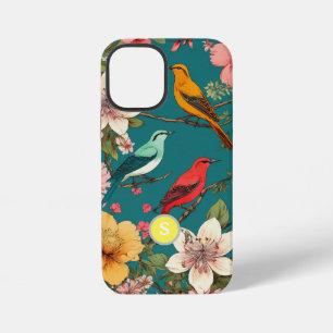 Funda Para iPhone 12 Mini Patrón floral vintage pájaros monograma botánico