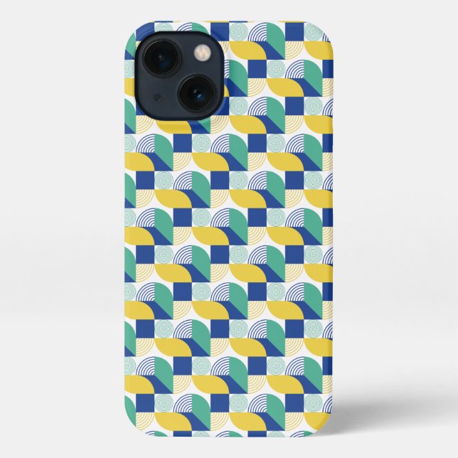 Funda Para iPhone Patrón geométrico abstracto de amarillo verde azul (Reverso )