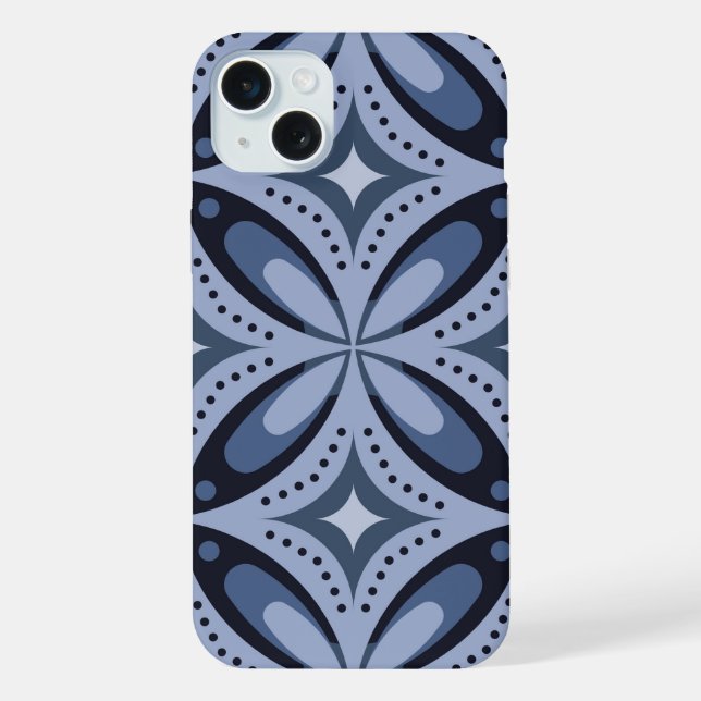 Funda Para iPhone Patrón geométrico azul estilo retro (Reverso )
