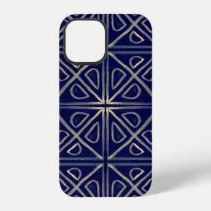 Funda Para iPhone 12 Patrón geométrico azul tribal sin costuras. Mano p