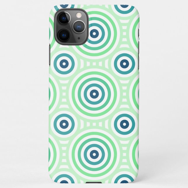 Funda Para iPhone Patrón geométrico circular retro en verde y azul (Reverso)