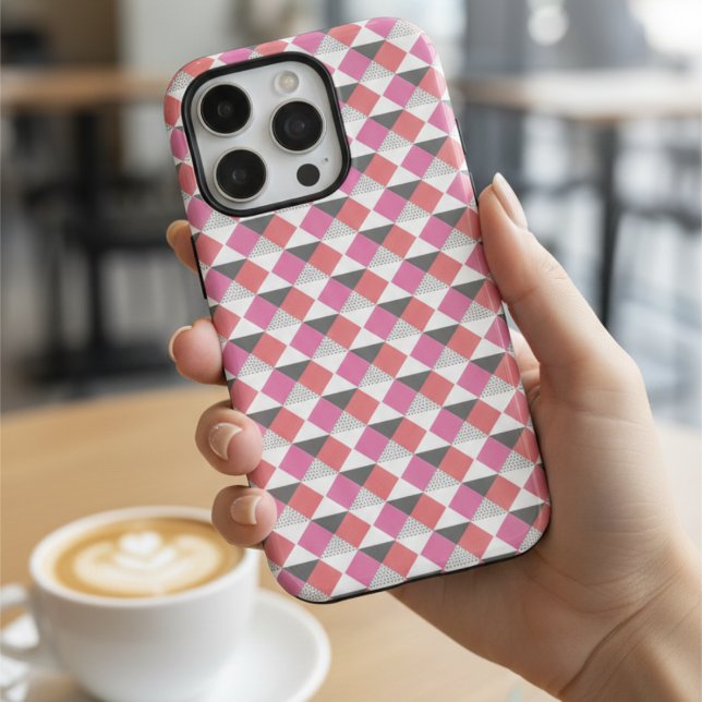 Funda Para iPhone Patrón geométrico de arlequín gris coral rosa mode (Subido por el creador)