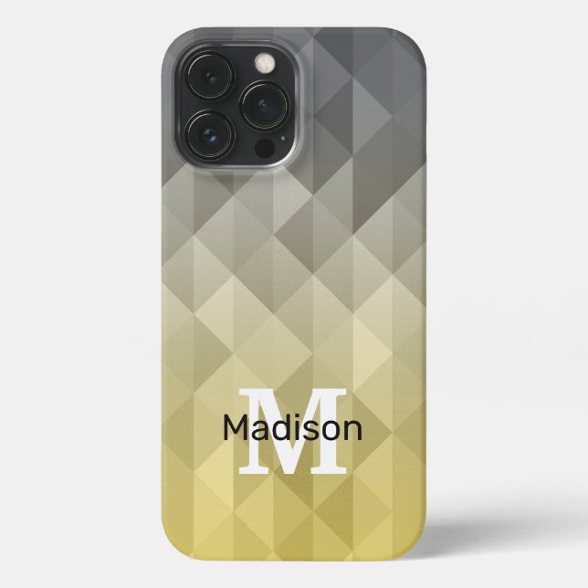 Funda Para iPhone Patrón geométrico de Guay gris amarillo Monograma (Reverso )