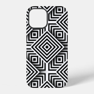 Funda Para iPhone 12 Patrón geométrico. Negro y blanco. Cuadrados y ray