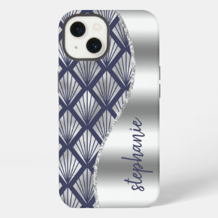 Patrón Glam Art Deco Plata Azul Marino Nombre