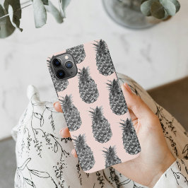 Funda Para iPhone 11Pro Max Patrón Gris Tropical y Piña Rosa Sin Marea