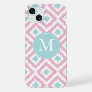 Patrón Ikat de Diamantes Rosa y Menta con Monogram
