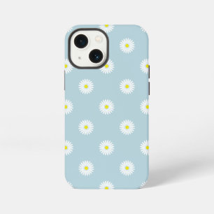 Funda Para iPhone 13 Mini Patrón ilustrativo de margaritas en azul pálido