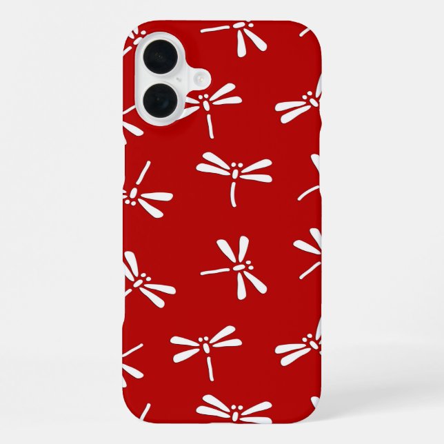 Funda Para iPhone Patrón japonés de libélula, rojo intenso y blanco (Reverso )